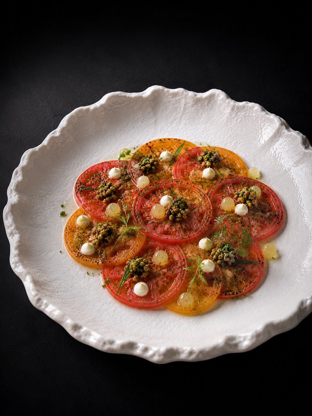 Carpaccio de tomates grillées, esprit méditerranéen